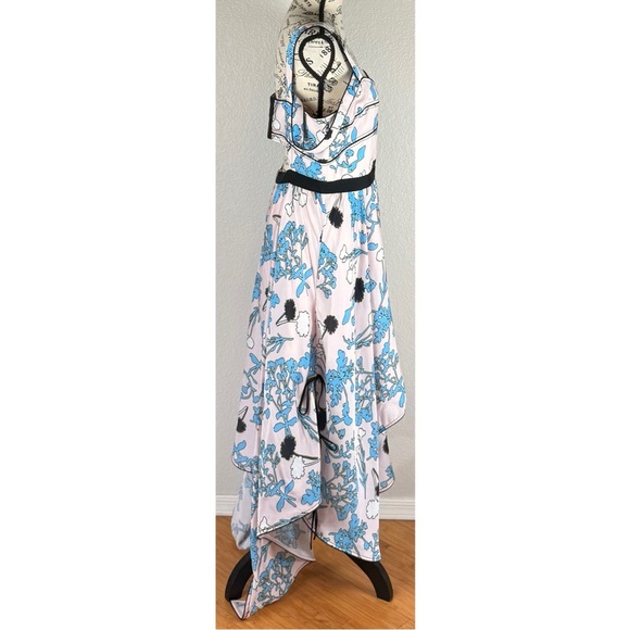 Self Portrait Asymmetric Pink Floral Print Midi A Line Dress, size 10 - Picture 6 of 14
